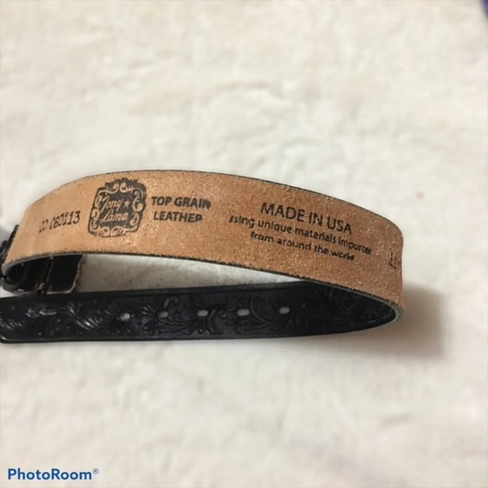 Tony Lama Kids Black Cowboy Buckle Belt Si…